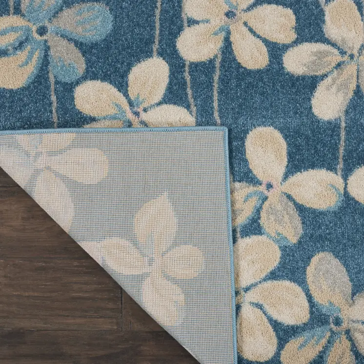 9' X 12' Turquoise and Cream Floral Area Rug