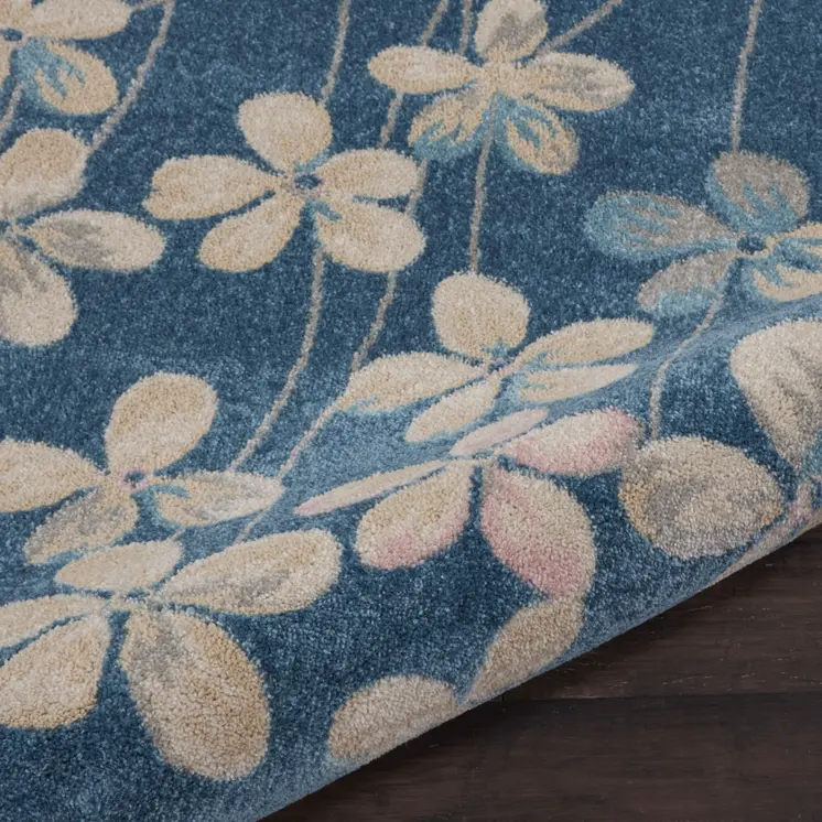 9' X 12' Turquoise and Cream Floral Area Rug