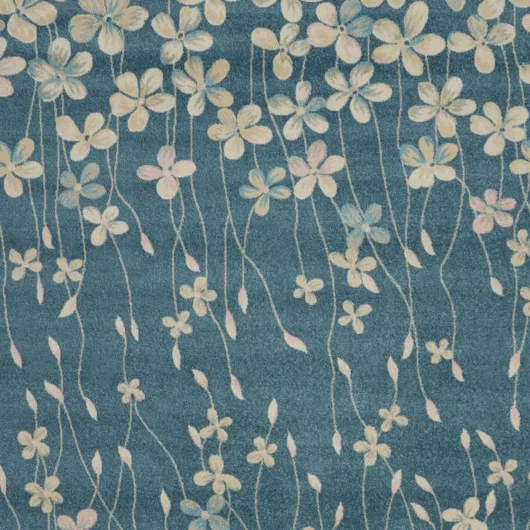 9' X 12' Turquoise and Cream Floral Area Rug