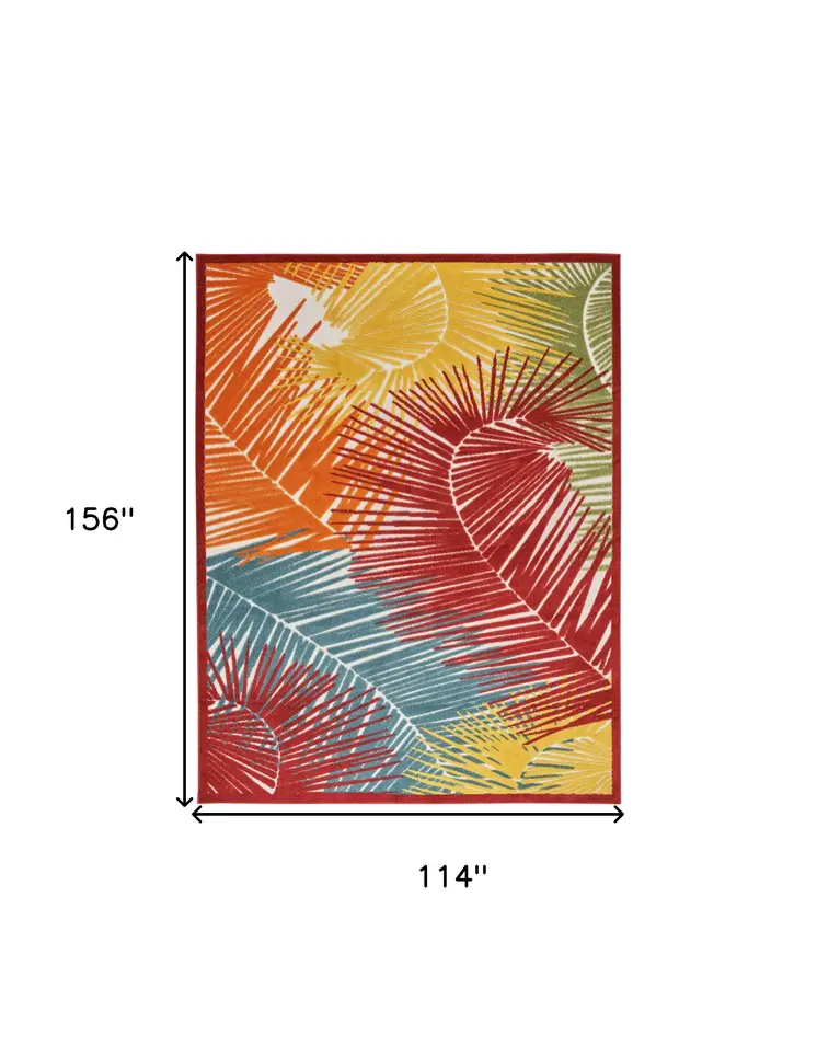 10' X 13' Yellow Red Orange Blue And Green Palm Leaf Indoor Outdoor Area Rug