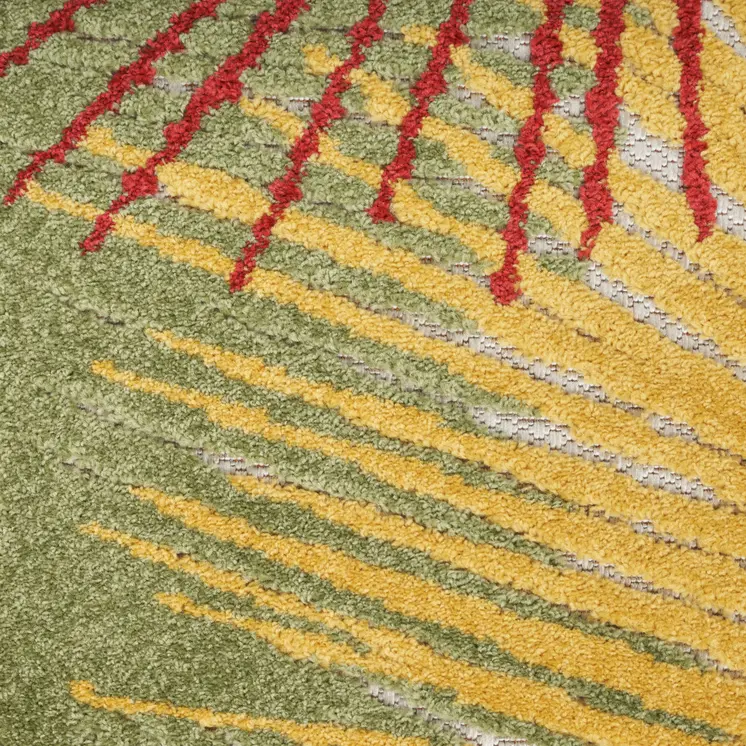 10' X 13' Yellow Red Orange Blue And Green Palm Leaf Indoor Outdoor Area Rug
