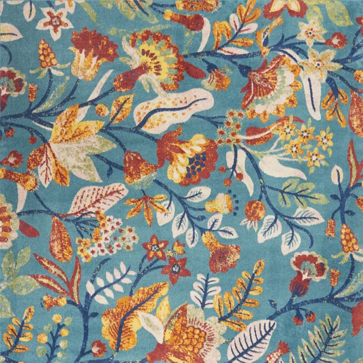 9' X 12' Aqua Floral Power Loom Area Rug