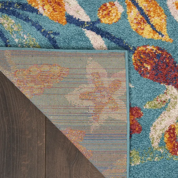 9' X 12' Aqua Floral Power Loom Area Rug