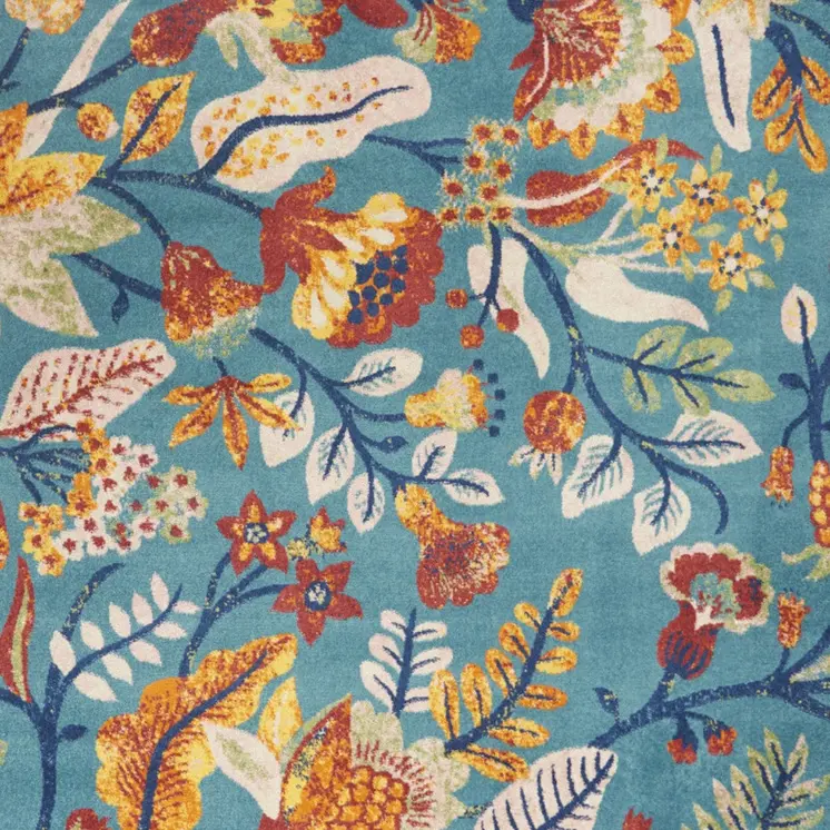 9' X 12' Aqua Floral Power Loom Area Rug