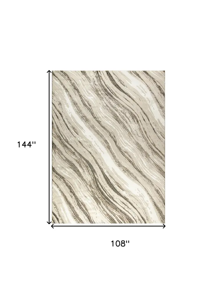9' X 12' Beige Black and Gray Abstract Non Skid Area Rug