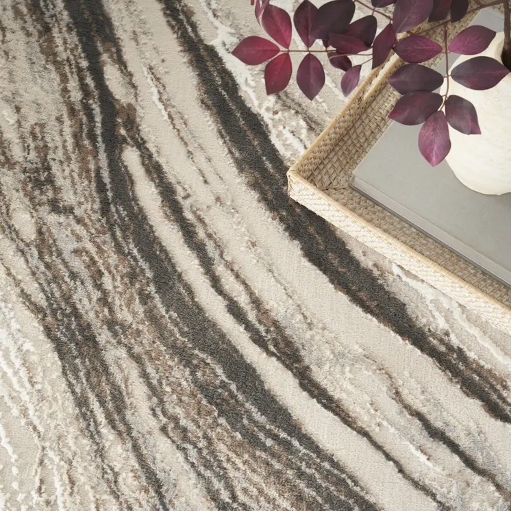 9' X 12' Beige Black and Gray Abstract Non Skid Area Rug