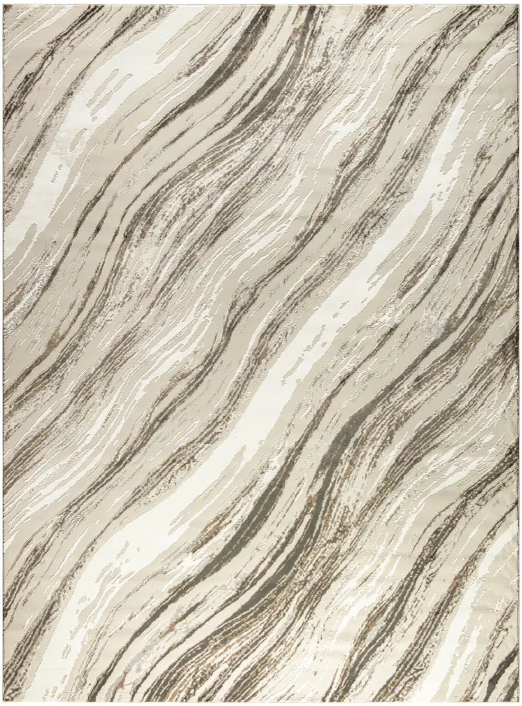 9' X 12' Beige Black and Gray Abstract Non Skid Area Rug