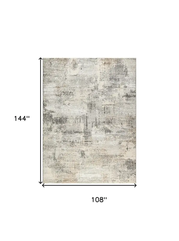 9' X 12' Beige Black and Gray Abstract Non Skid Area Rug