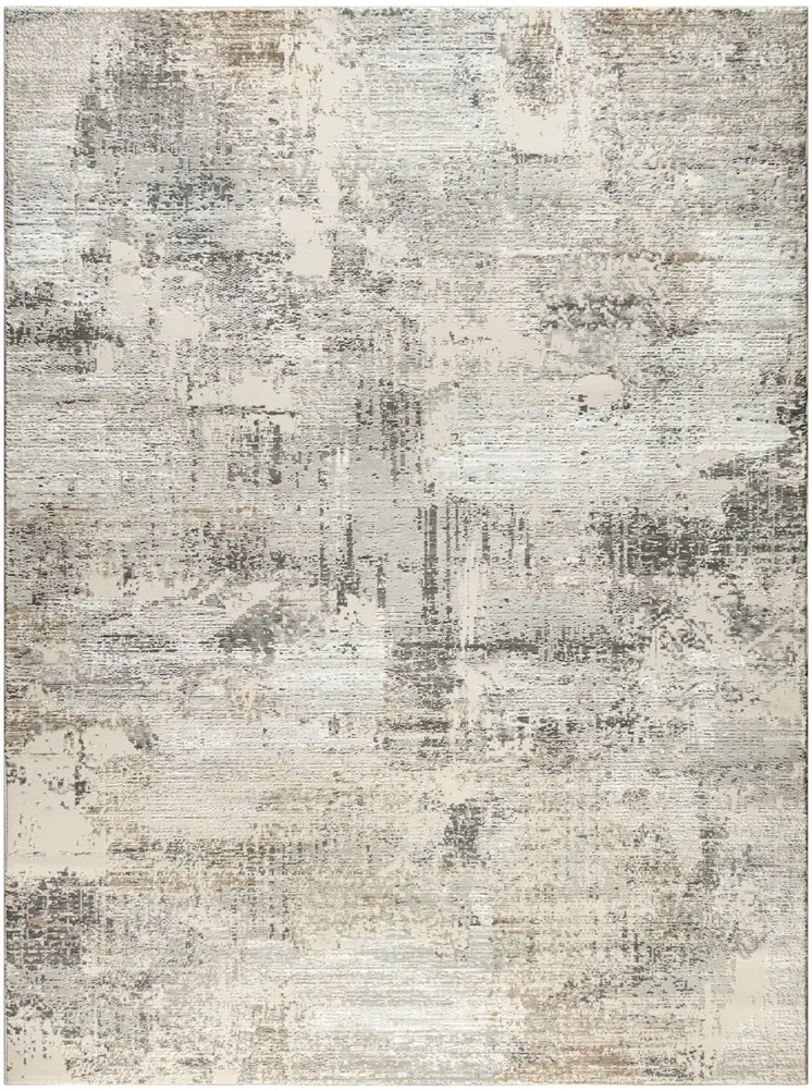 9' X 12' Beige Black and Gray Abstract Non Skid Area Rug
