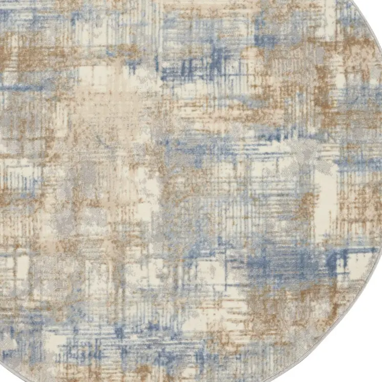 9' X 12' Ivory and Light Blue Geometric Distressed Area Rug