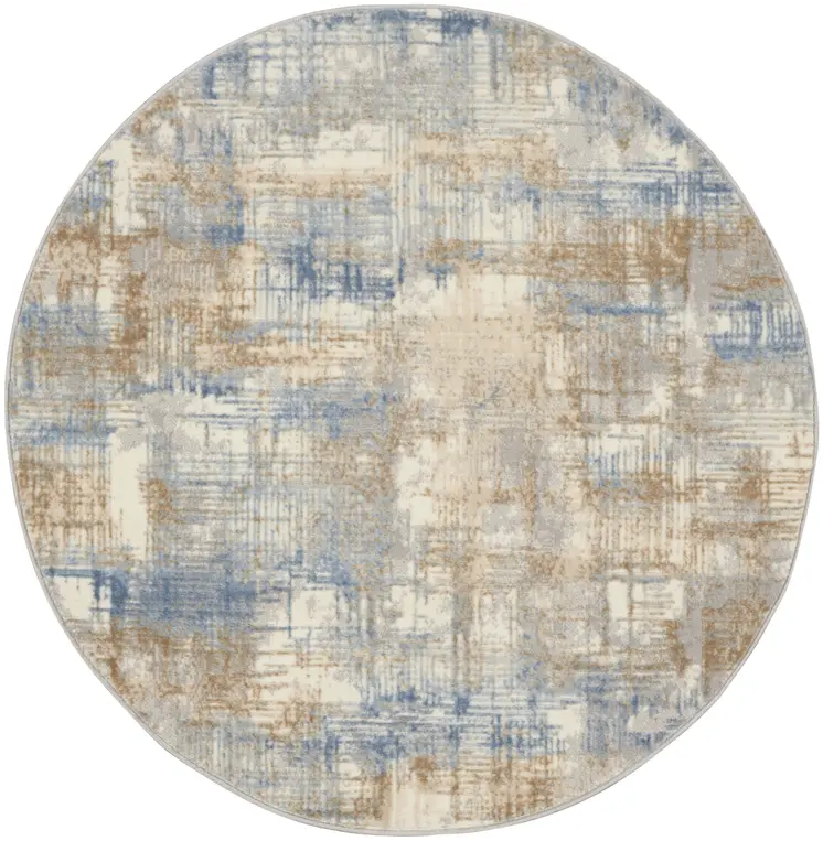 9' X 12' Ivory and Light Blue Geometric Distressed Area Rug