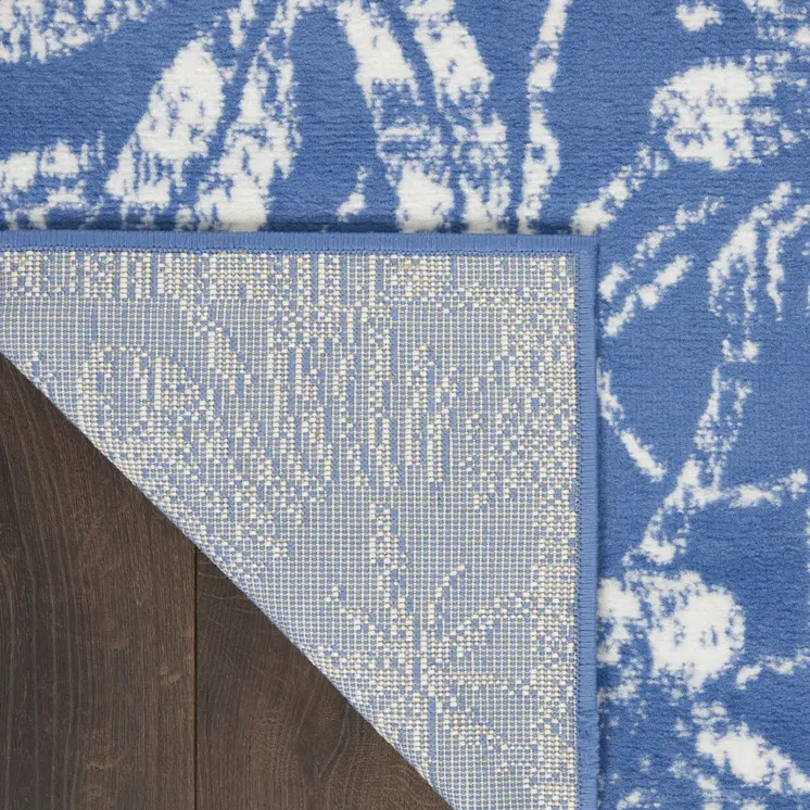 8' X 12' Blue and Ivory Floral Distressed Non Skid Area Rug