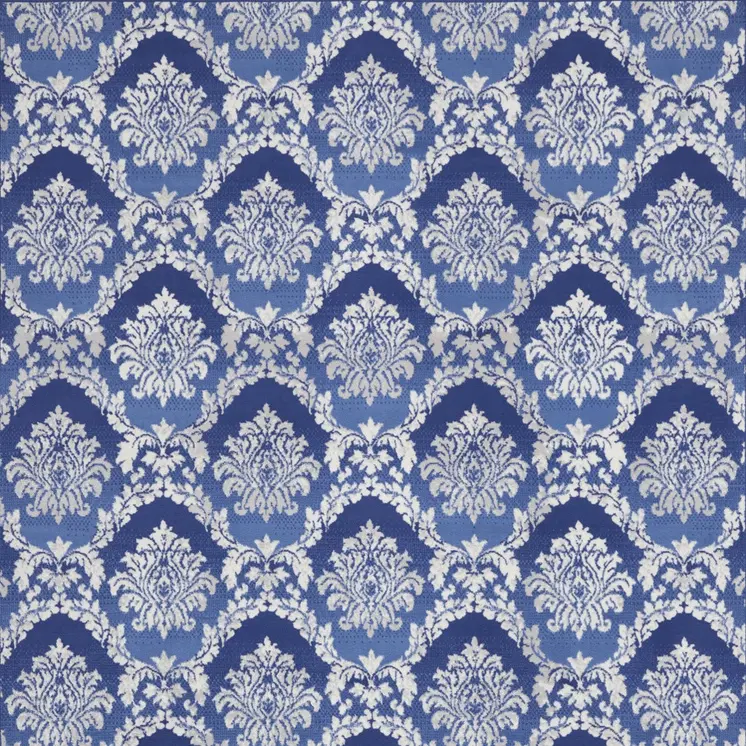 8' X 12' Blue and Ivory Damask Distressed Non Skid Area Rug