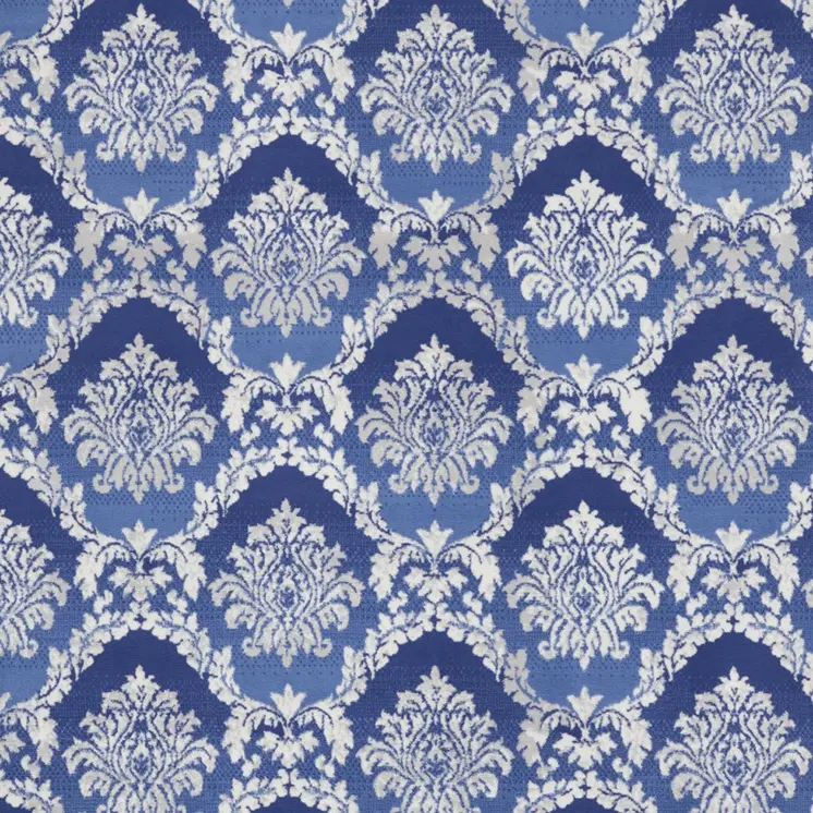 8' X 12' Blue and Ivory Damask Distressed Non Skid Area Rug
