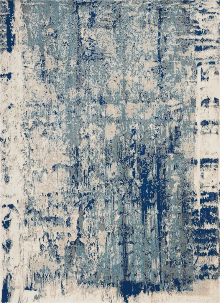 8' X 11' Ivory Blue and Slate Gray Abstract Non Skid Area Rug