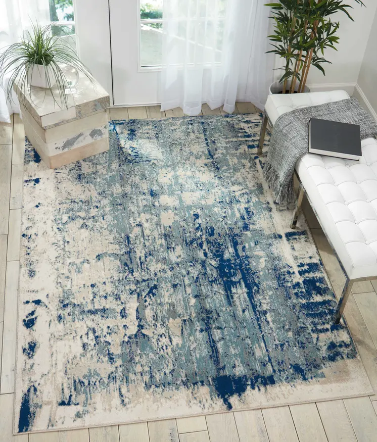 8' X 11' Ivory Blue and Slate Gray Abstract Non Skid Area Rug