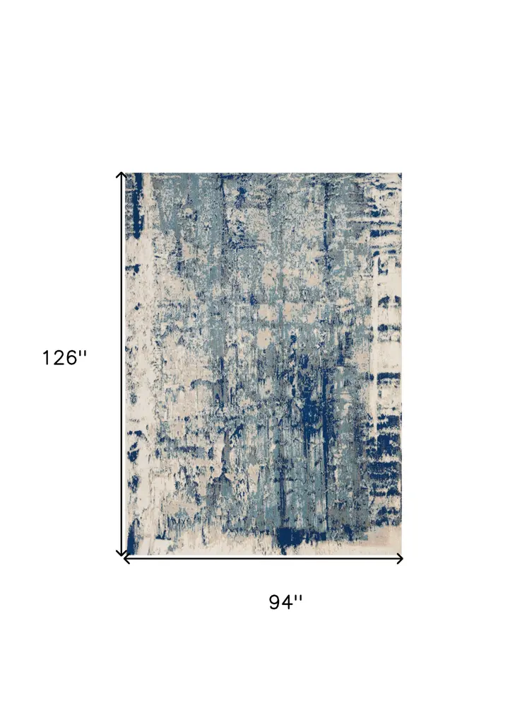 8' X 11' Ivory Blue and Slate Gray Abstract Non Skid Area Rug
