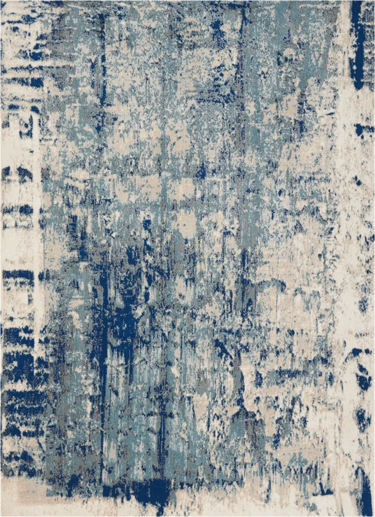 8' X 11' Ivory Blue and Slate Gray Abstract Non Skid Area Rug