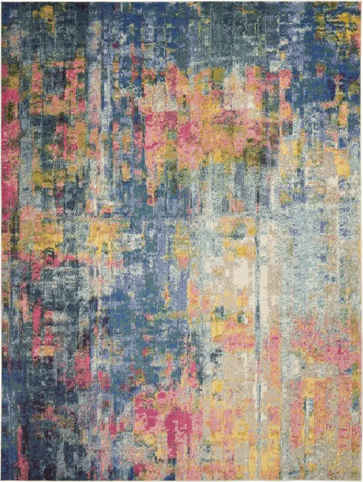 9' X 12' Blue and Yellow Abstract Power Loom Area Rug