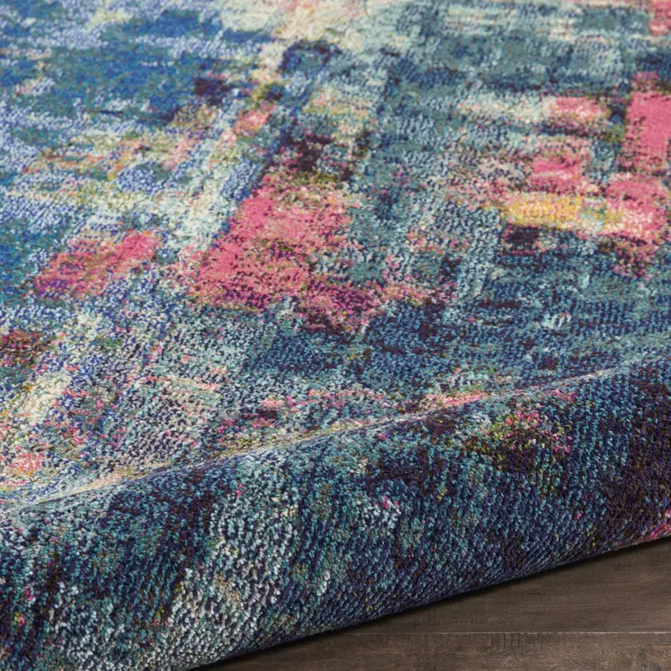 9' X 12' Blue and Yellow Abstract Power Loom Area Rug