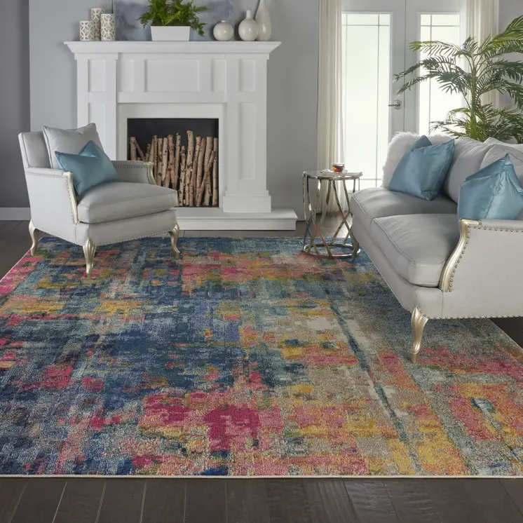 9' X 12' Blue and Yellow Abstract Power Loom Area Rug
