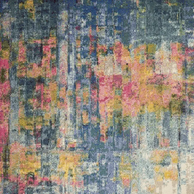 9' X 12' Blue and Yellow Abstract Power Loom Area Rug
