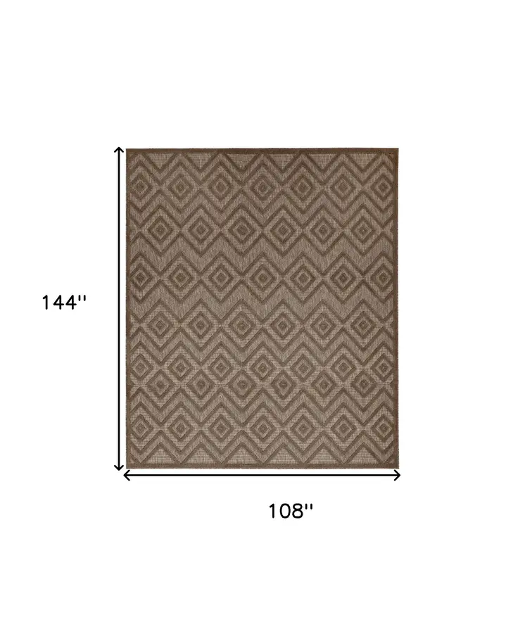9' X 12' Dark Brown And Light Brown Geometric Indoor Outdoor Area Rug