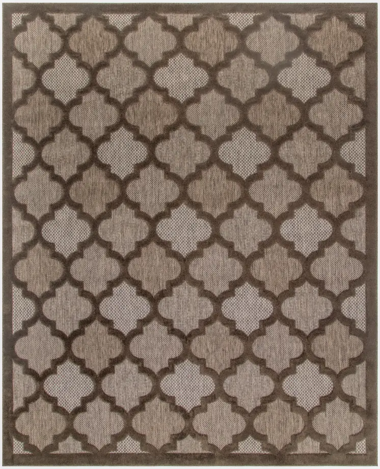 9' X 12' Dark Brown And Light Brown Trellis Indoor Outdoor Area Rug