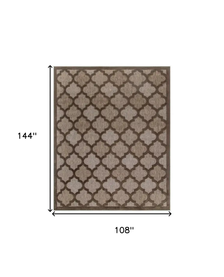 9' X 12' Dark Brown And Light Brown Trellis Indoor Outdoor Area Rug