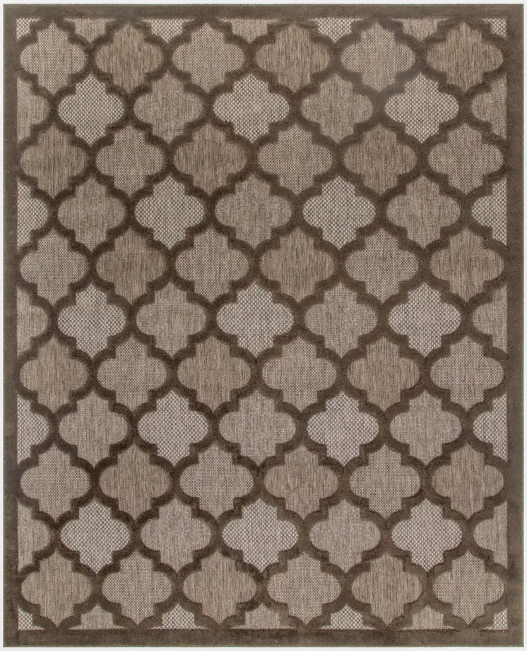 9' X 12' Dark Brown And Light Brown Trellis Indoor Outdoor Area Rug