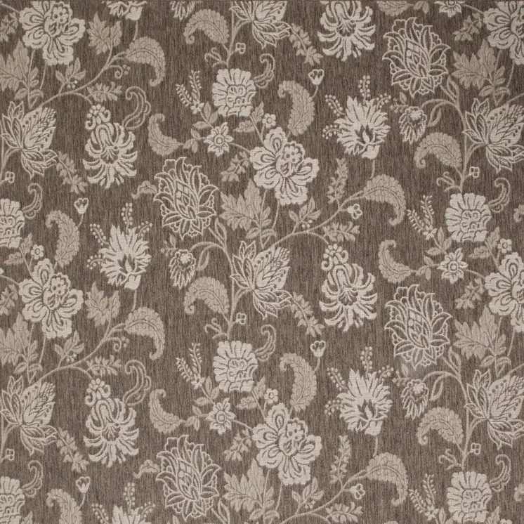 9' X 12' Brown And Ivory Floral Indoor Outdoor Area Rug