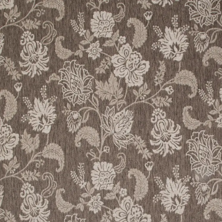 9' X 12' Brown And Ivory Floral Indoor Outdoor Area Rug