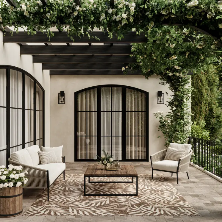 9' X 12' Brown And Ivory Palm Leaf Indoor Outdoor Area Rug
