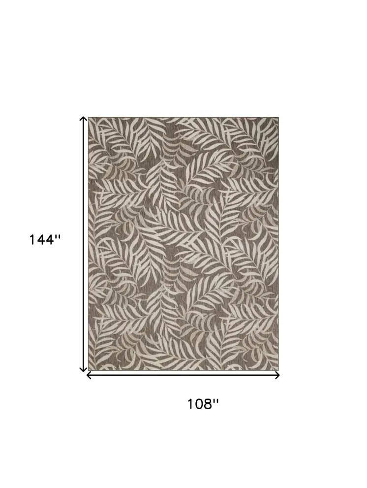 9' X 12' Brown And Ivory Palm Leaf Indoor Outdoor Area Rug