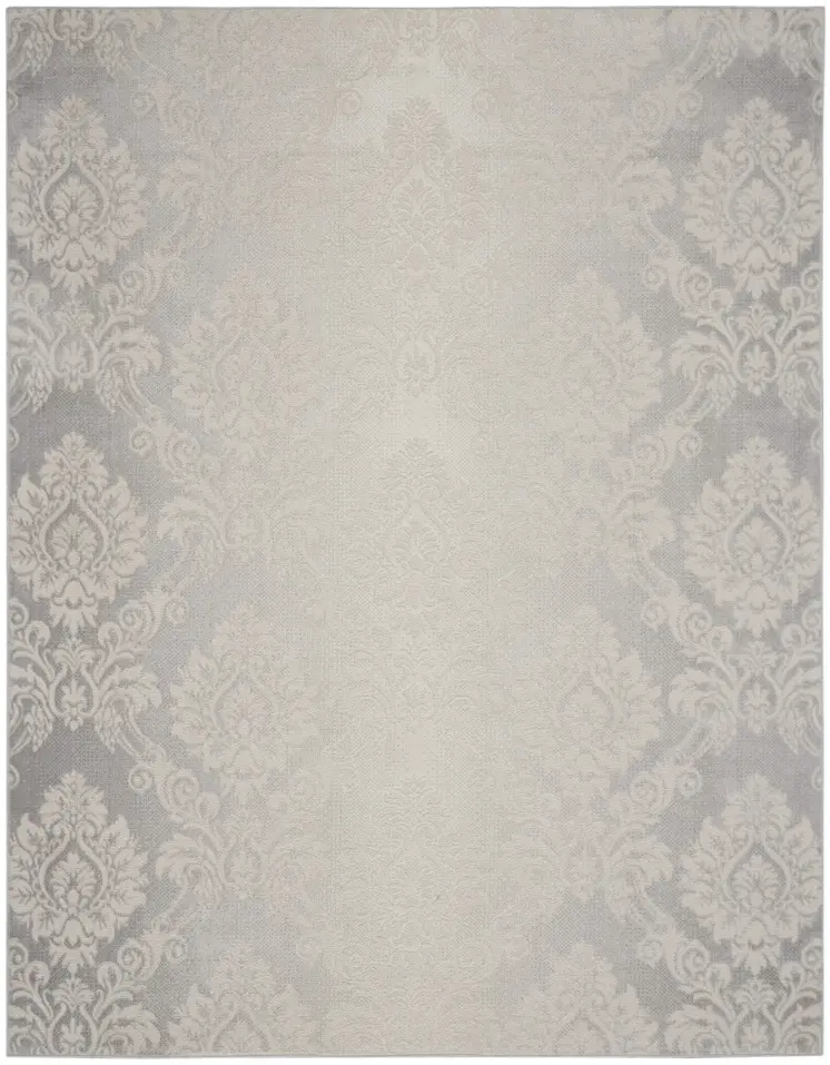 9' X 12' Gray and Ivory Damask Distressed Non Skid Area Rug
