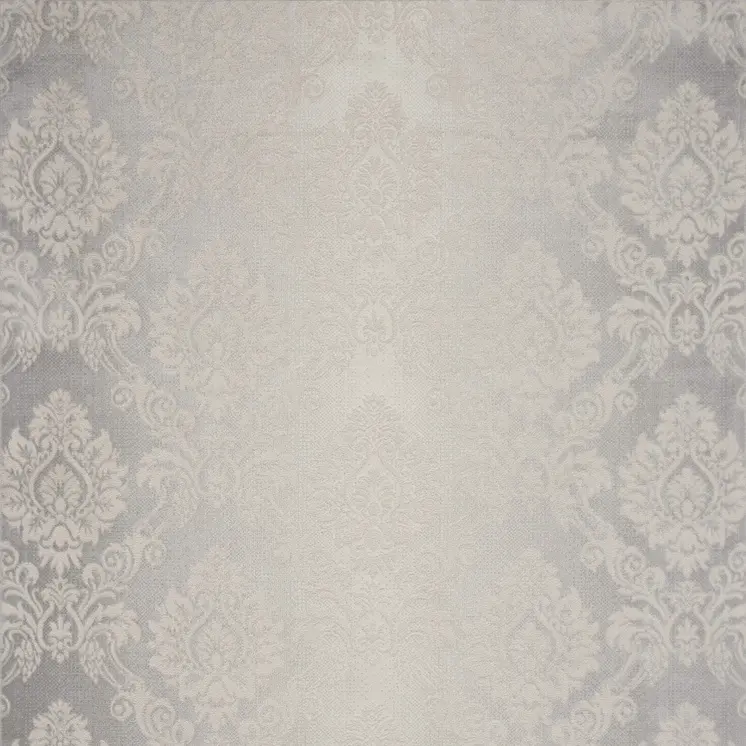 9' X 12' Gray and Ivory Damask Distressed Non Skid Area Rug