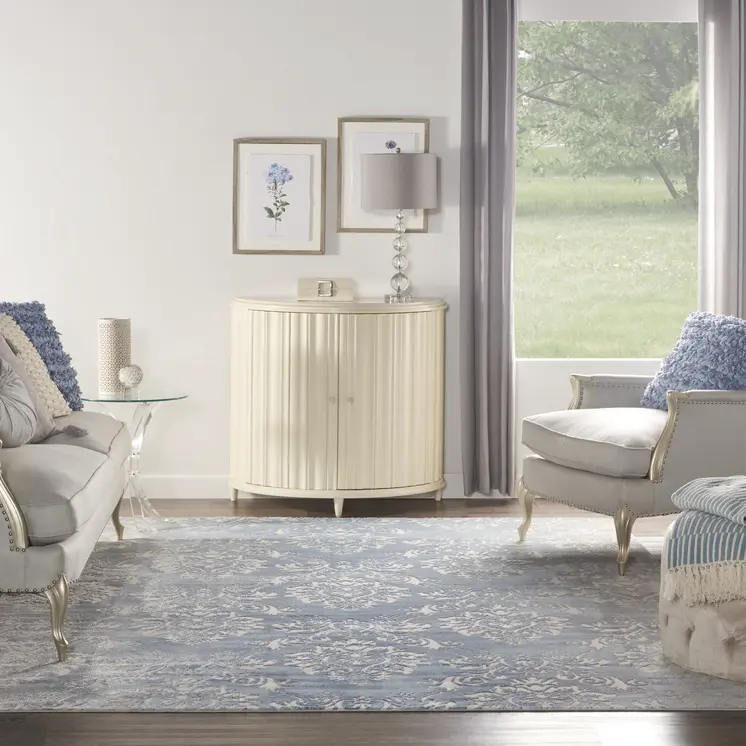 9' X 12' Blue and Ivory Damask Distressed Non Skid Area Rug