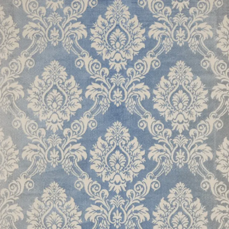 9' X 12' Blue and Ivory Damask Distressed Non Skid Area Rug