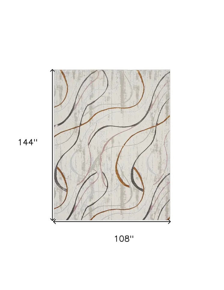 9' X 12' Ivory Black and Brown Abstract Non Skid Area Rug