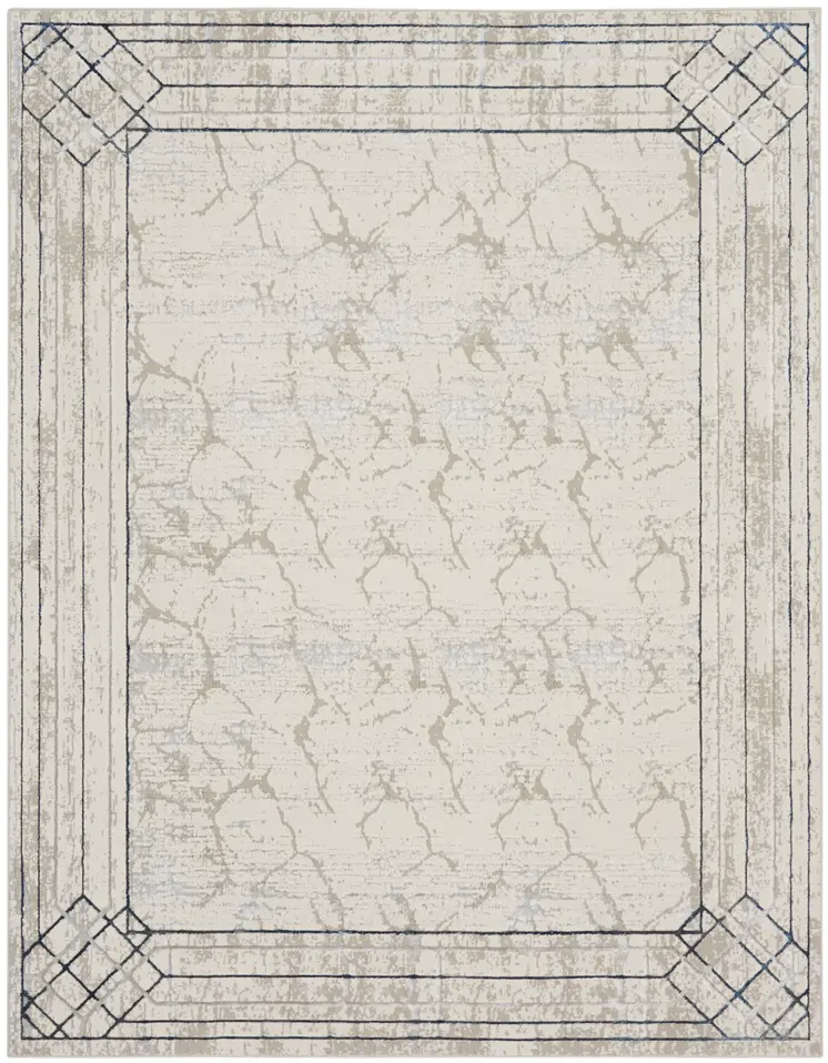 9' X 12' Ivory Black and Taupe Geometric Non Skid Area Rug
