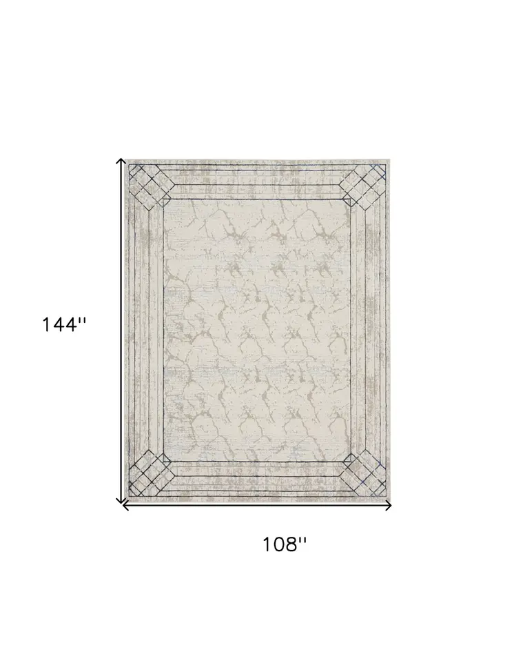 9' X 12' Ivory Black and Taupe Geometric Non Skid Area Rug