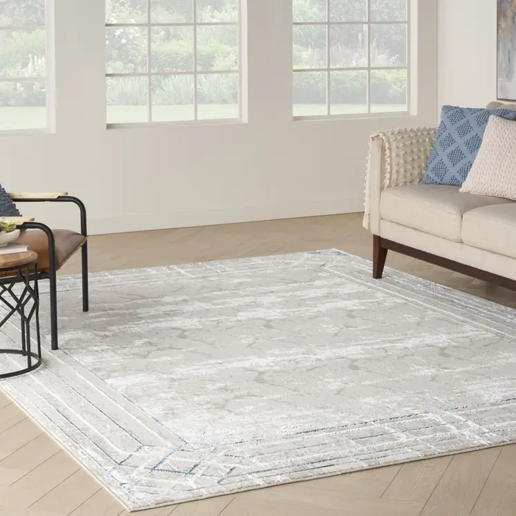 9' X 12' Ivory Black and Taupe Geometric Non Skid Area Rug