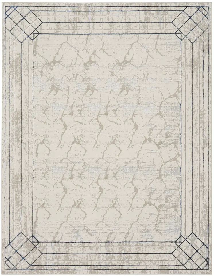 9' X 12' Ivory Black and Taupe Geometric Non Skid Area Rug