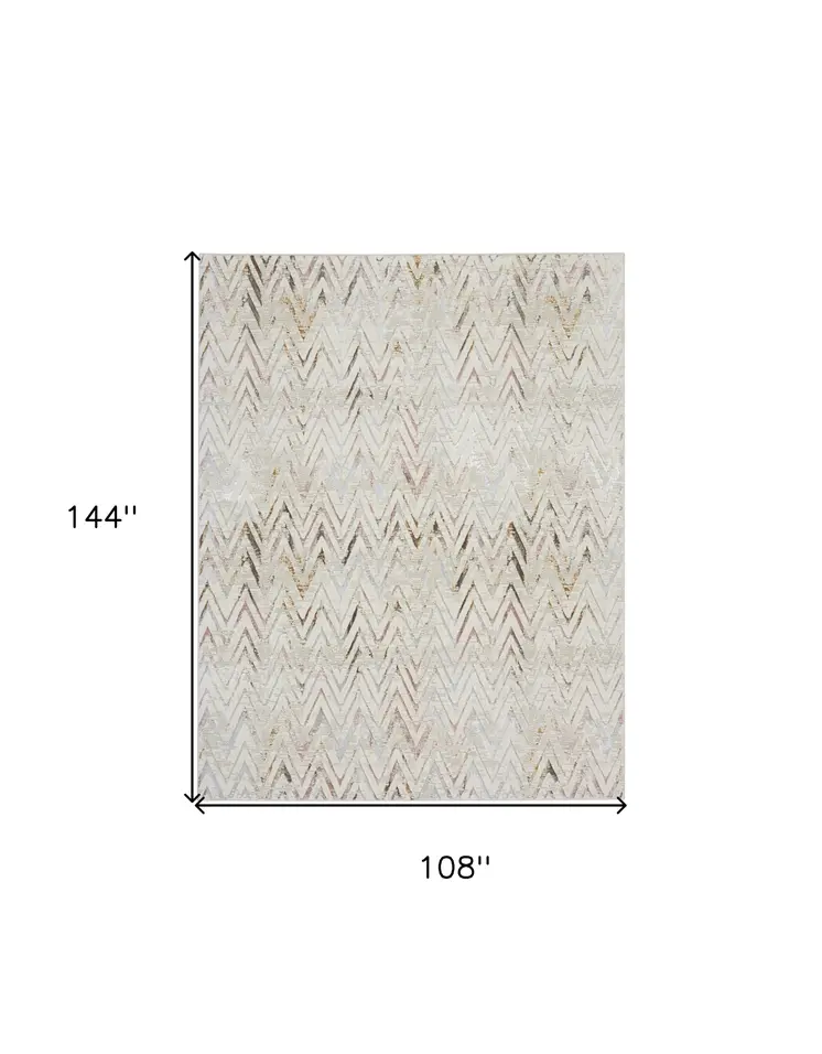 9' X 12' Ivory Black and Gray Chevron Distressed Non Skid Area Rug
