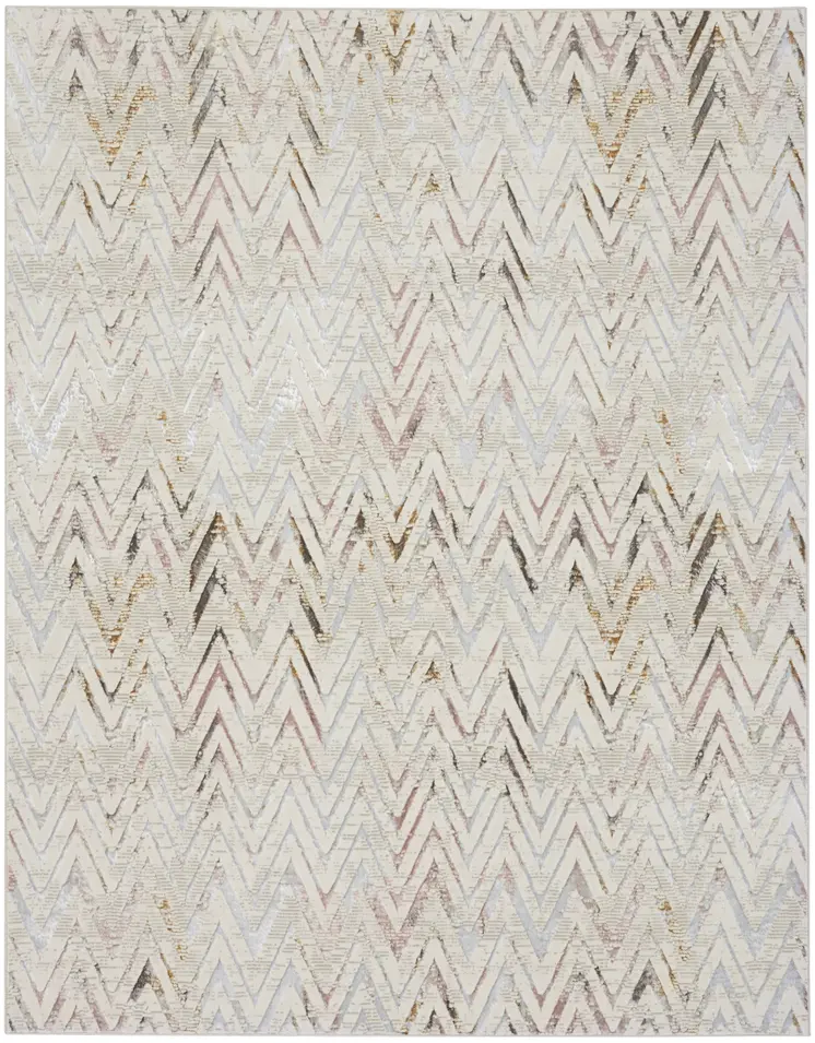 9' X 12' Ivory Black and Gray Chevron Distressed Non Skid Area Rug