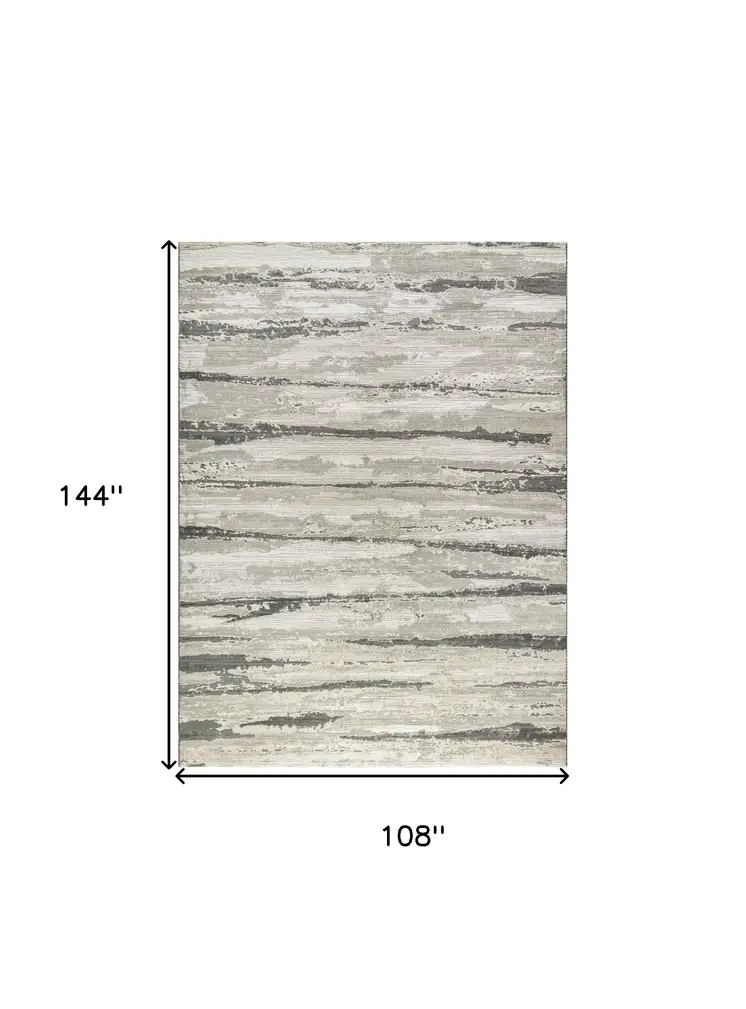 9' X 12' Beige Ivory and Gray Abstract Non Skid Area Rug