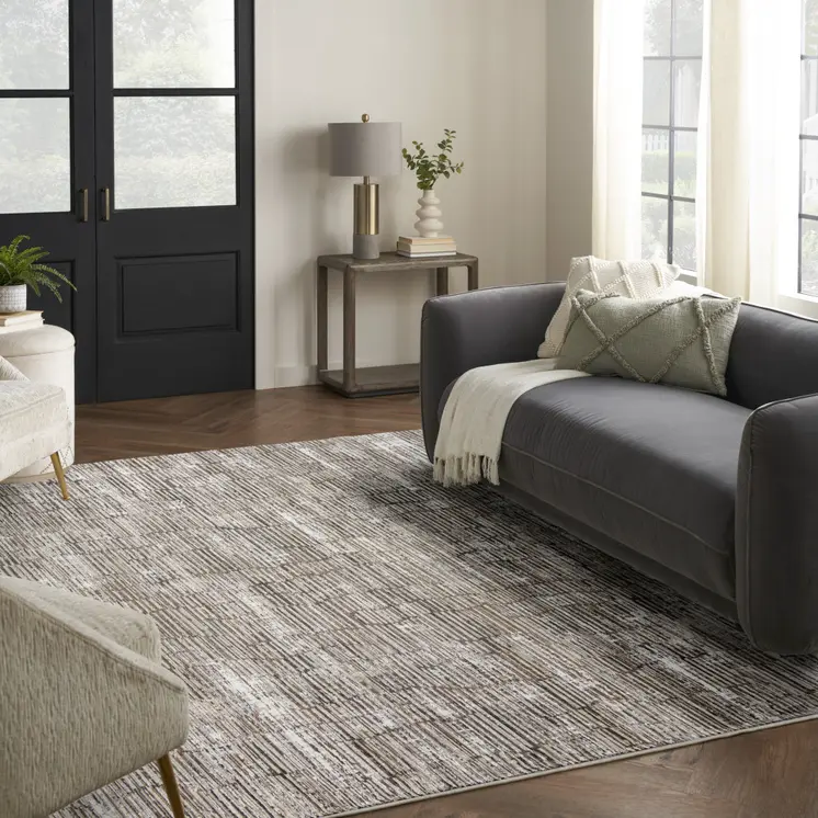 9' X 12' Brown and Ivory Abstract Non Skid Area Rug