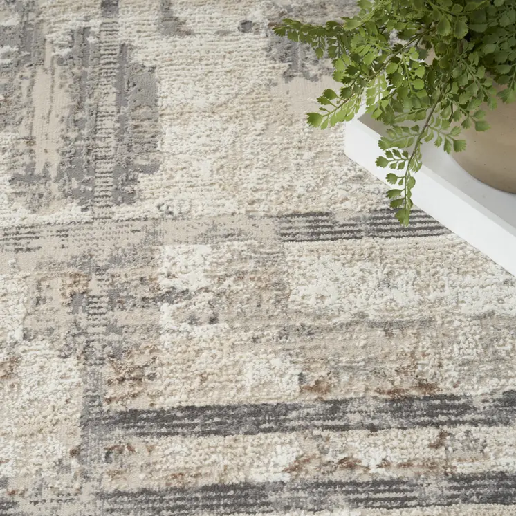 9' X 12' Ivory and Gray Abstract Non Skid Area Rug