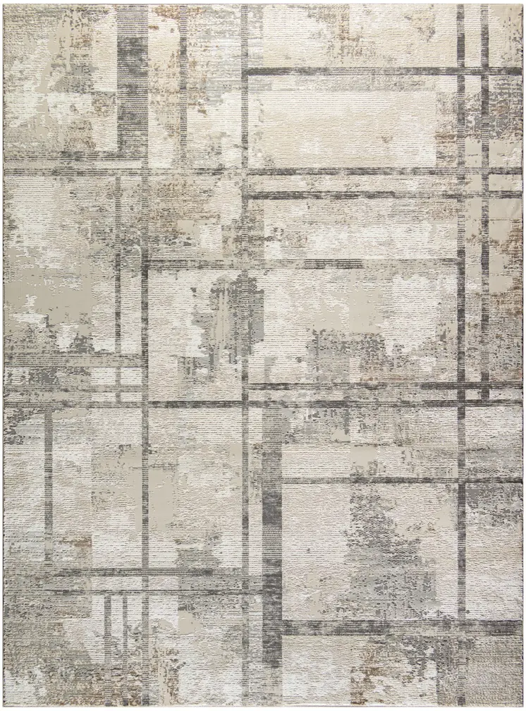 9' X 12' Ivory and Gray Abstract Non Skid Area Rug