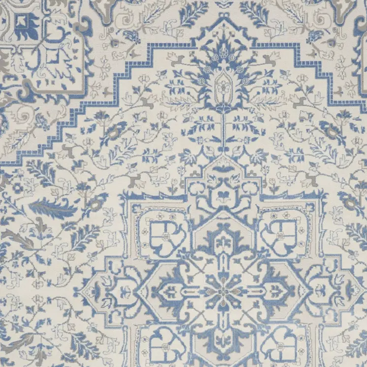 9' X 12' Ivory Blue and Gray Floral Non Skid Area Rug